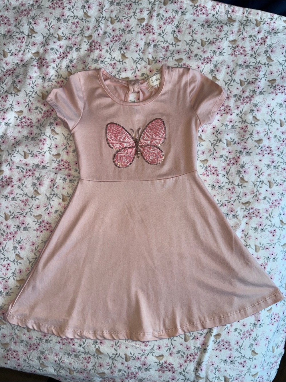btween Pink Short-Sleeve Butterfly Knit Dress 3T